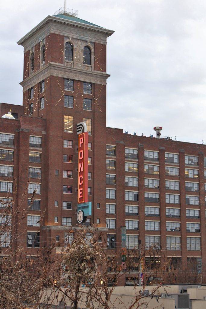 Exterior of the Ponce City Market at Christmas time