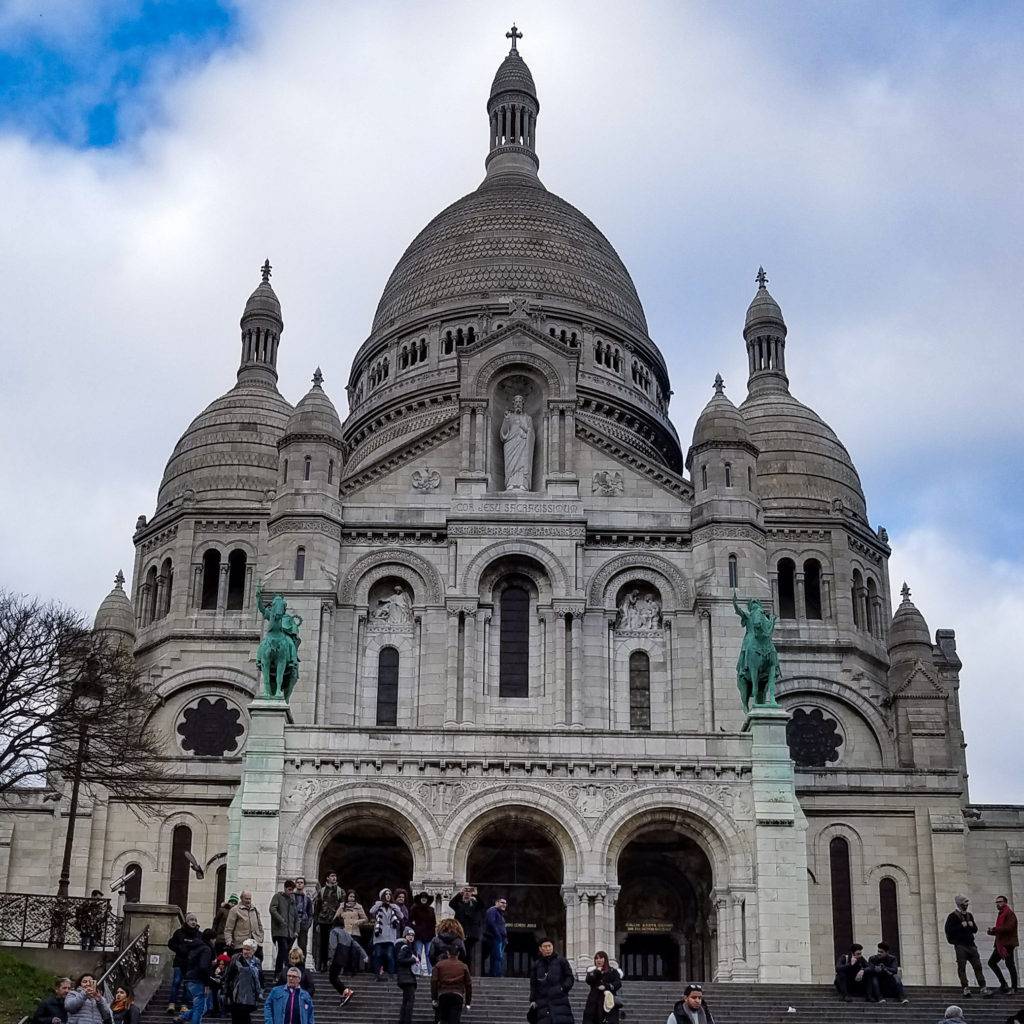 White Romano-Byzantine church in the Montmartre district, Paris. The Sacre-Couer