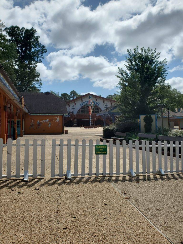 White fence around closed section of Busch Gardens
