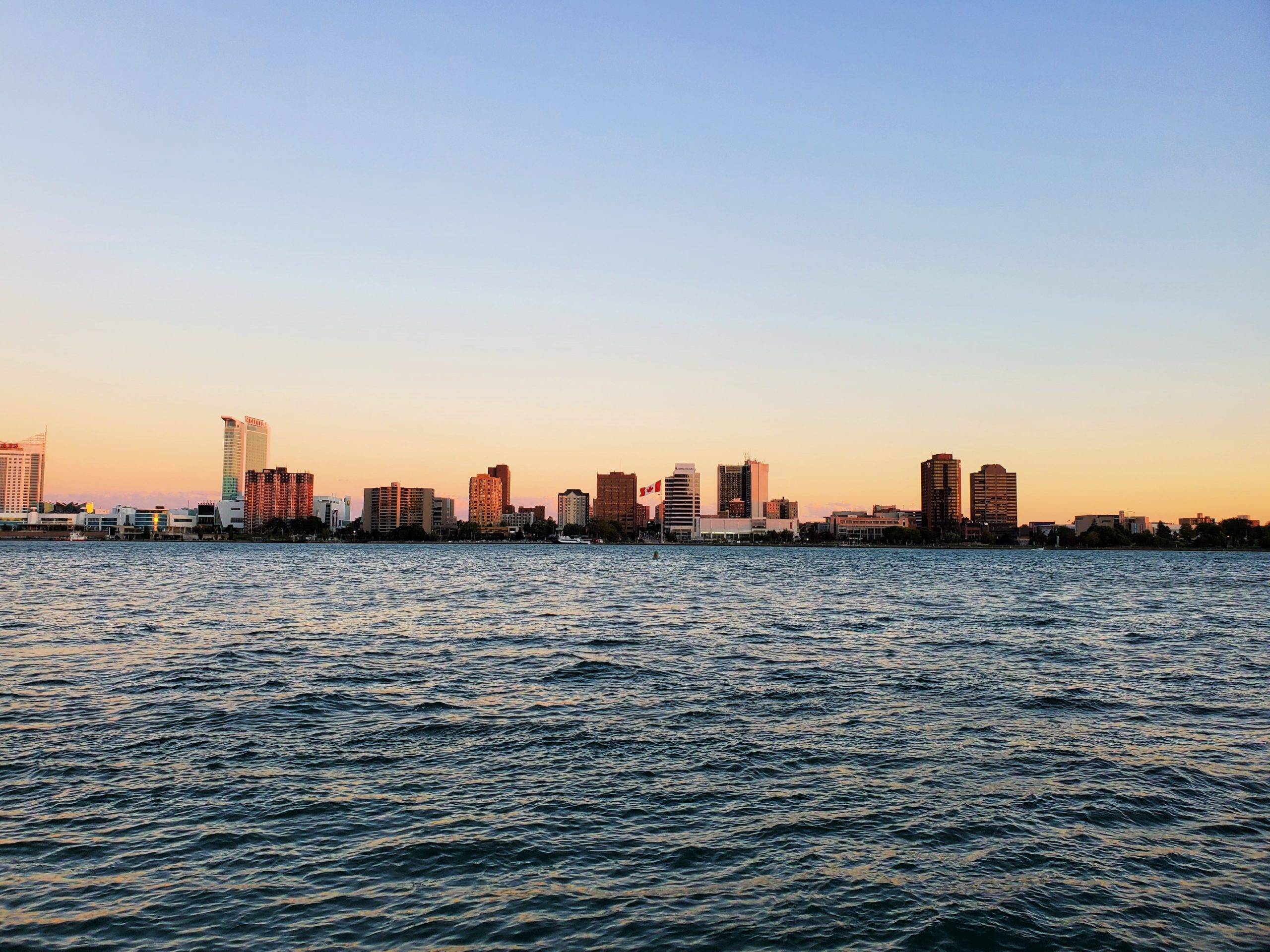 The skyline of Canada seen across the river bordering Canada and Detroit