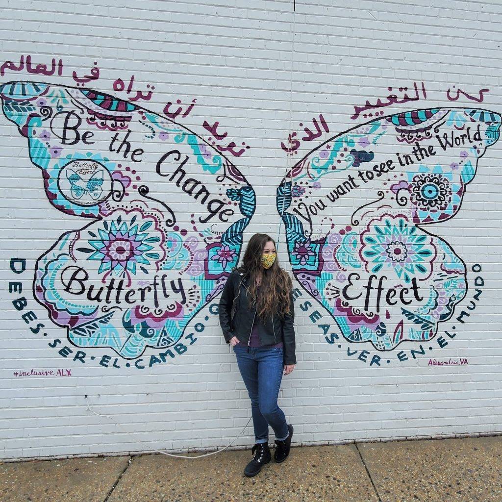 blue and purple butterfly mural in Alexandria, VA