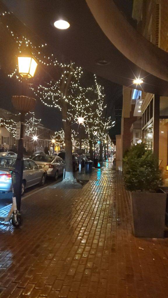 King Street in Old Town Alexandria lit up at night