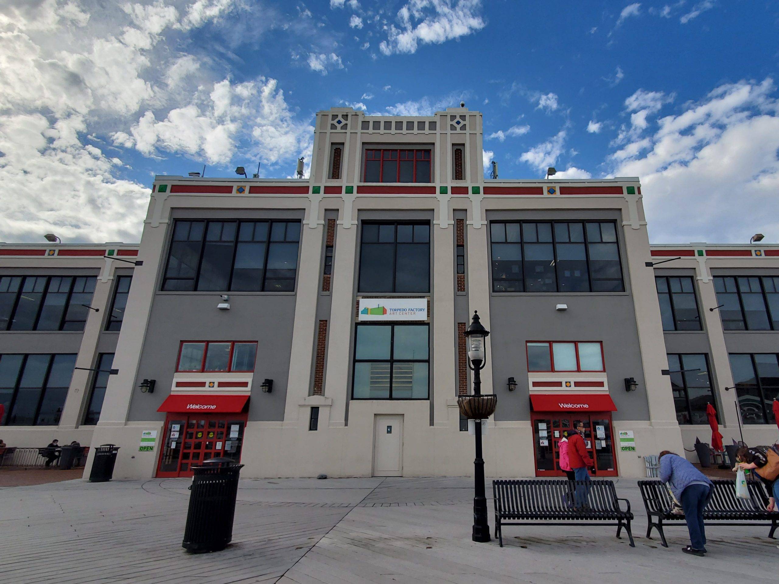 Red and white factory building in Old Town Alexandria