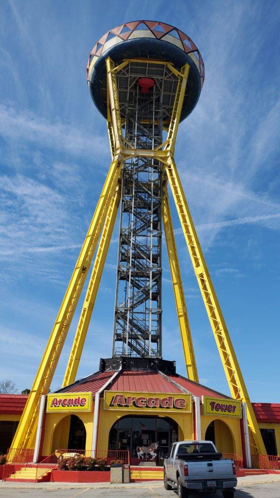 Bright yellow sombrero tower at South of the Border