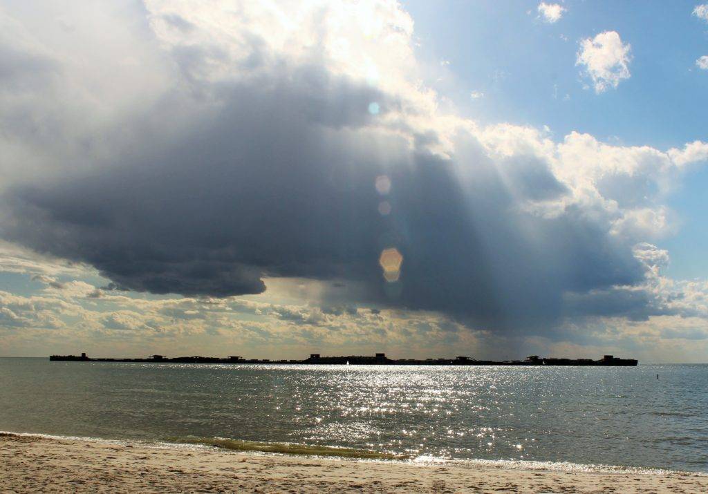 Concrete ships under a cloud at Kiptopeke State Park