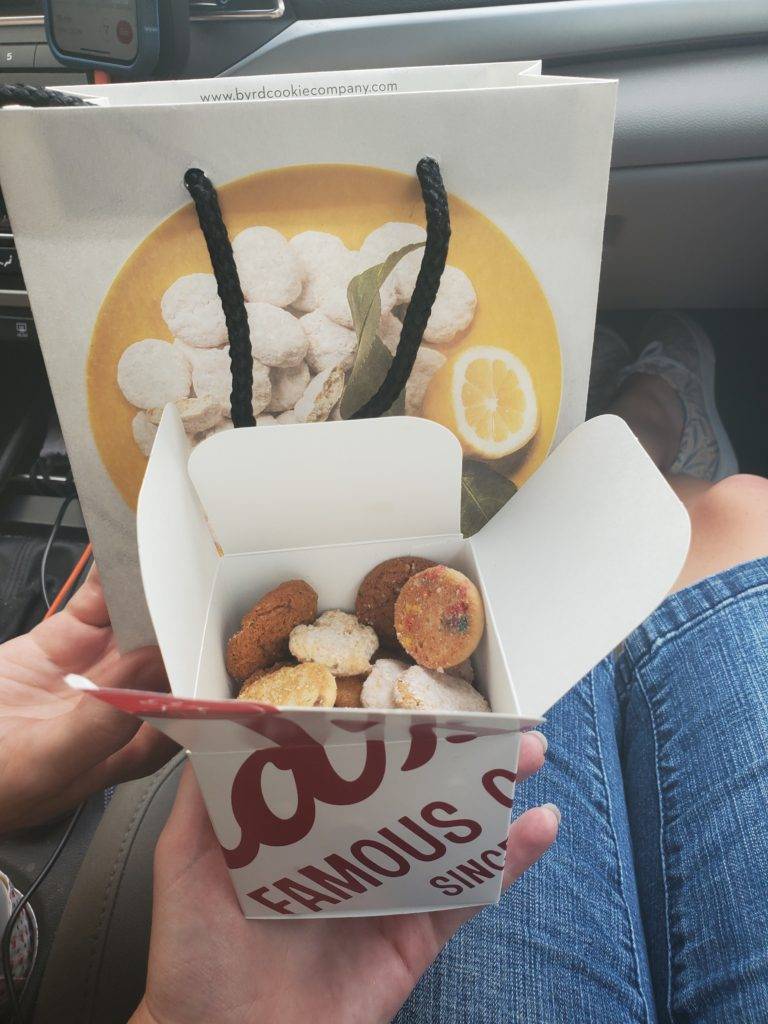 Miniature cookies in a takeout box