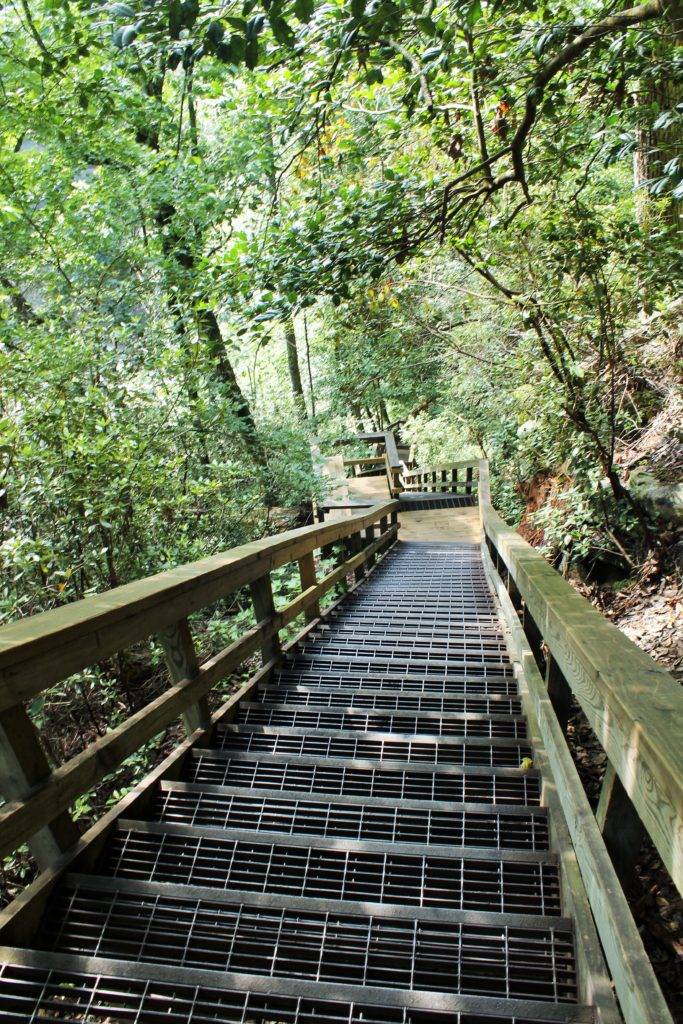 steep metal staircase at Tallulah Gorge