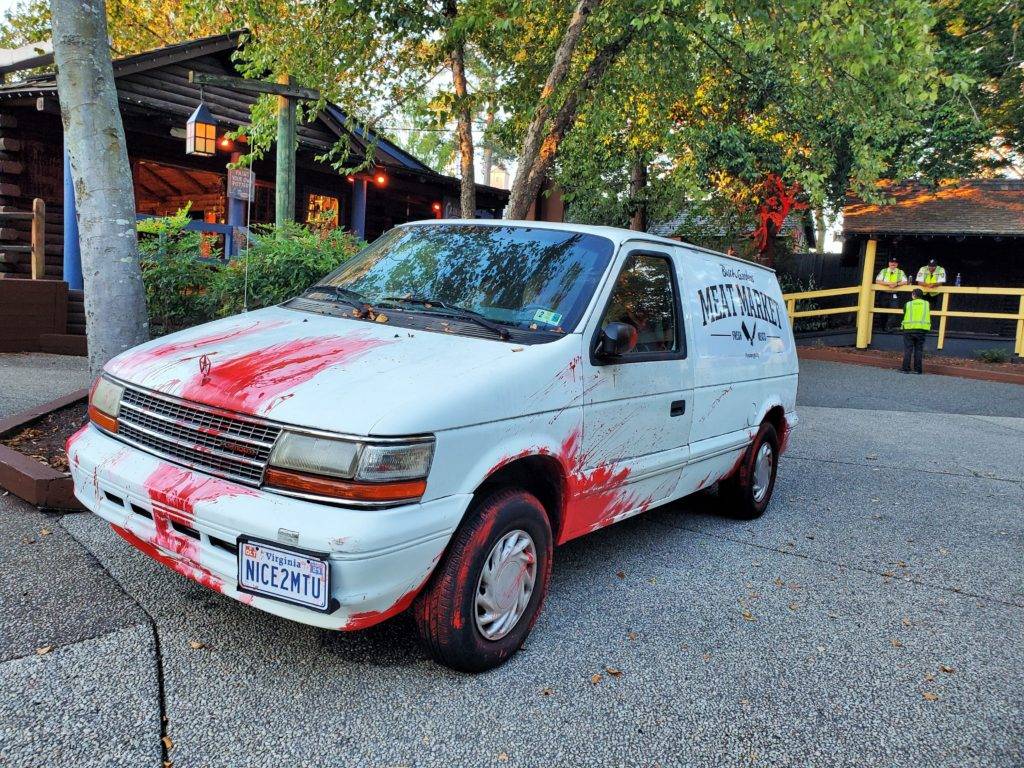 Blood-splattered van at Howl-o-scream
