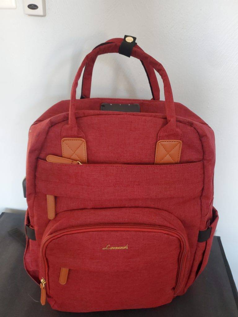 red anti-theft backpack from Lovevooks