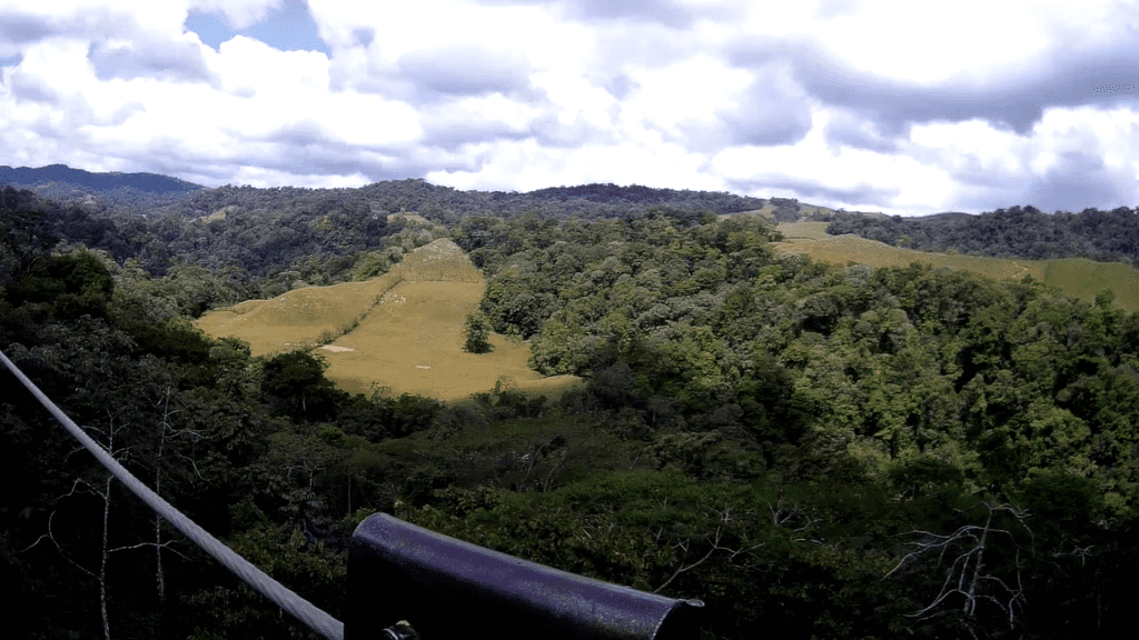 zip line with mountains and valley in the back ground