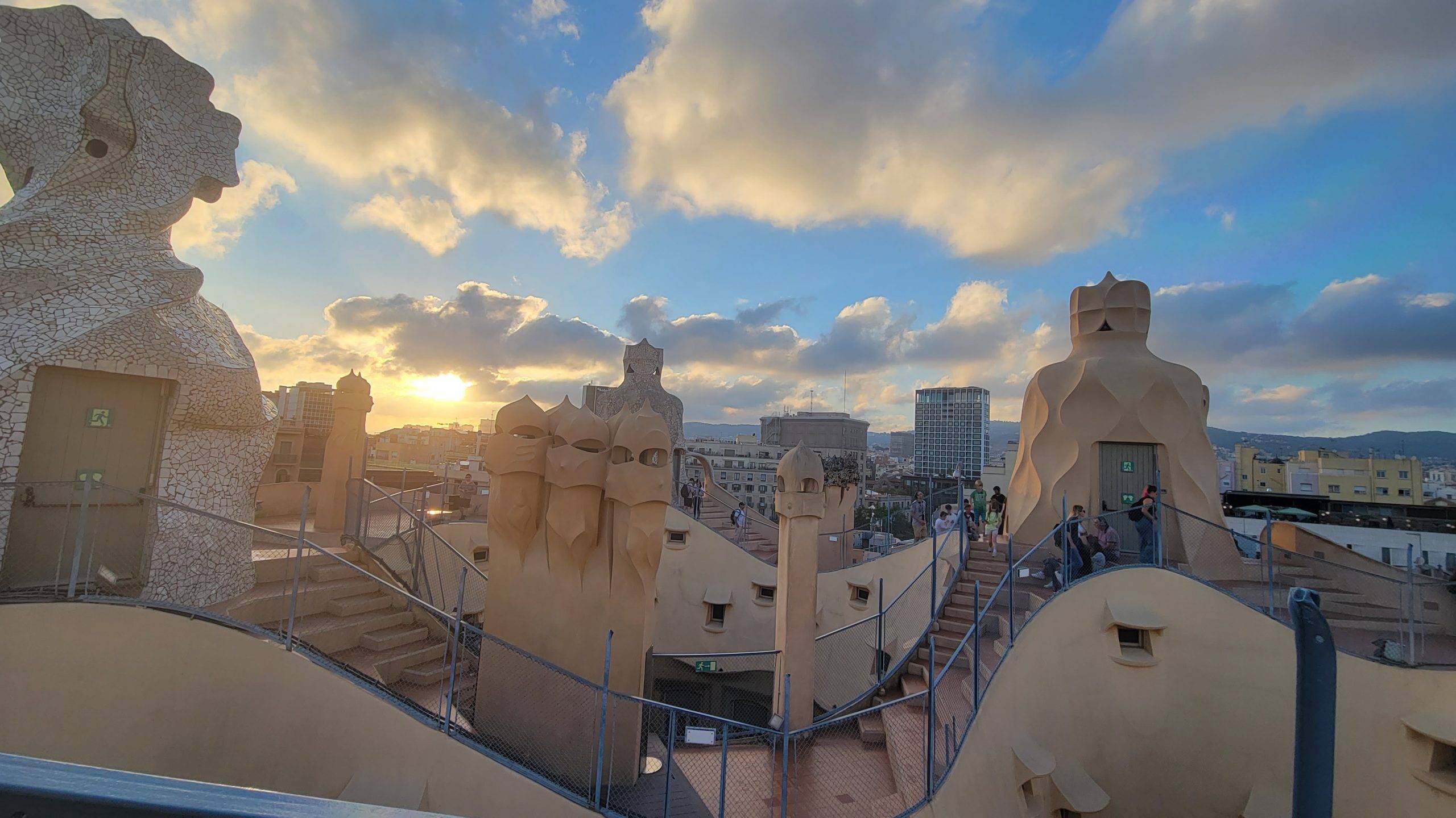 Rooftop of Casa Mila with the Warriors overlooking Barcelona