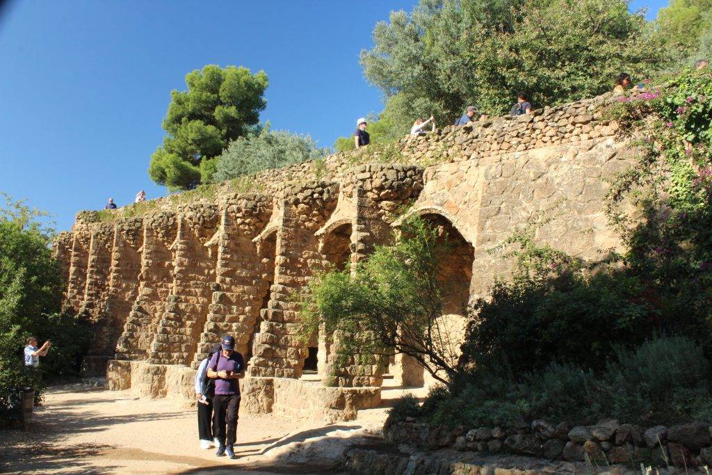 Stone bridge and path in Park Guell