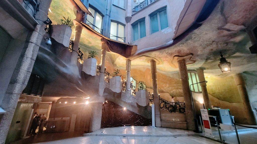 Winding staircase in an open air courtyard 