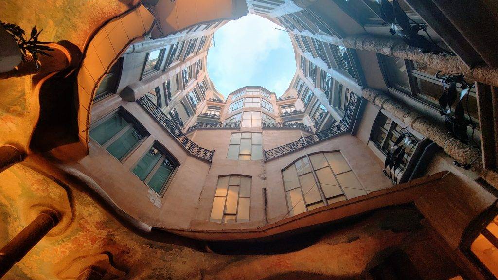 Flower Courtyard at Casa Mila looking straight up to the sky