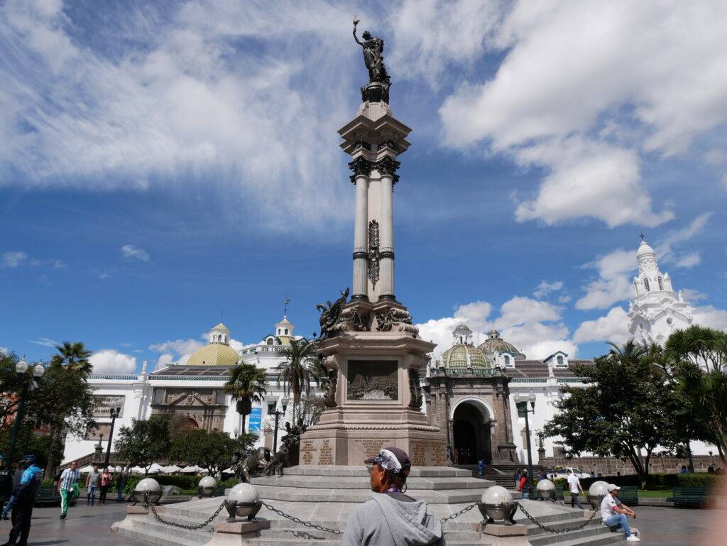 Independence Monument in Plaza Grande in Quito Ecuador