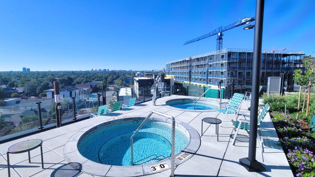 Two rooftop hot tubs in downtown Denver