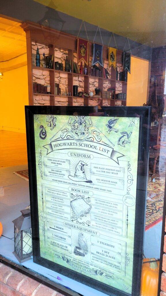 Hogwarts School list in a window display
