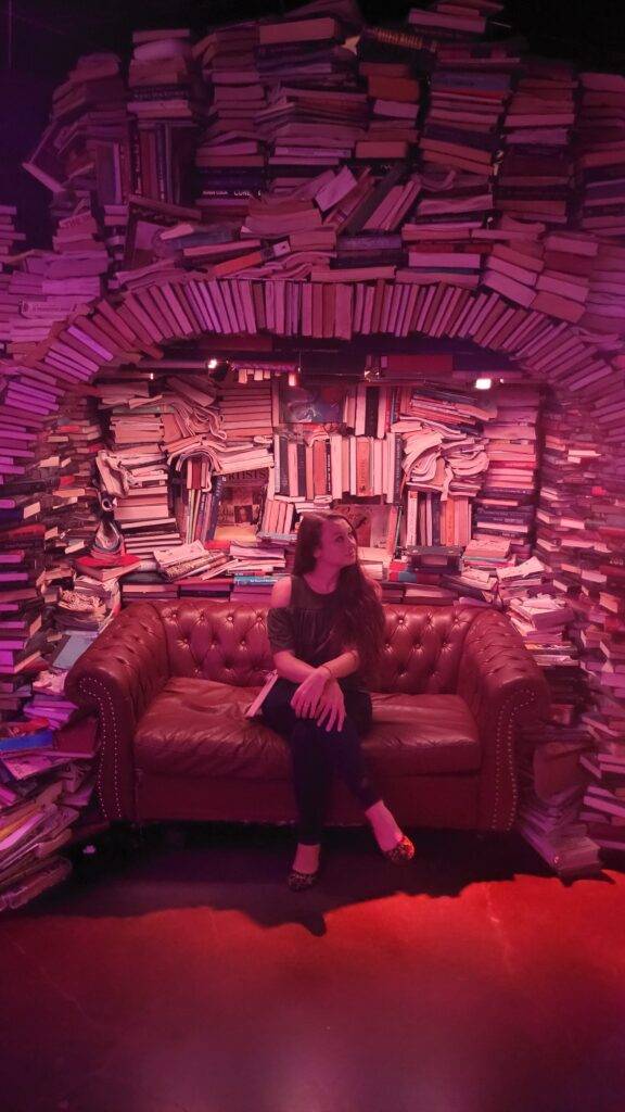 futuristic library at Meow Wolf