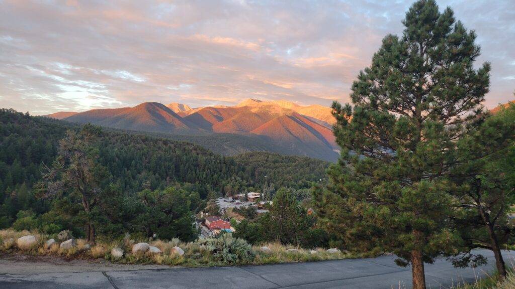 sun rising on mountains in nathrop colorado