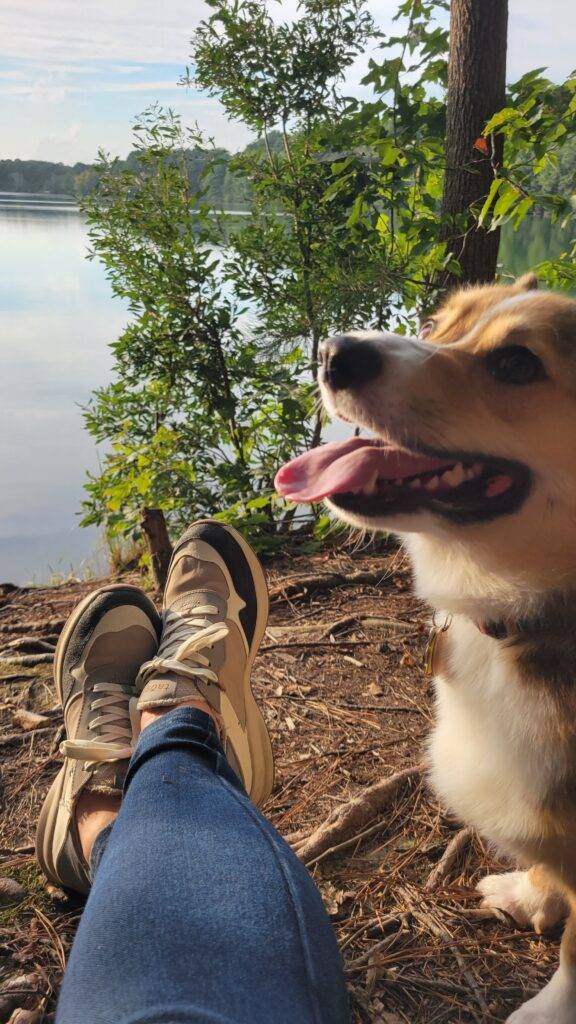 Corgi and Taos sneakers; best travel accessories