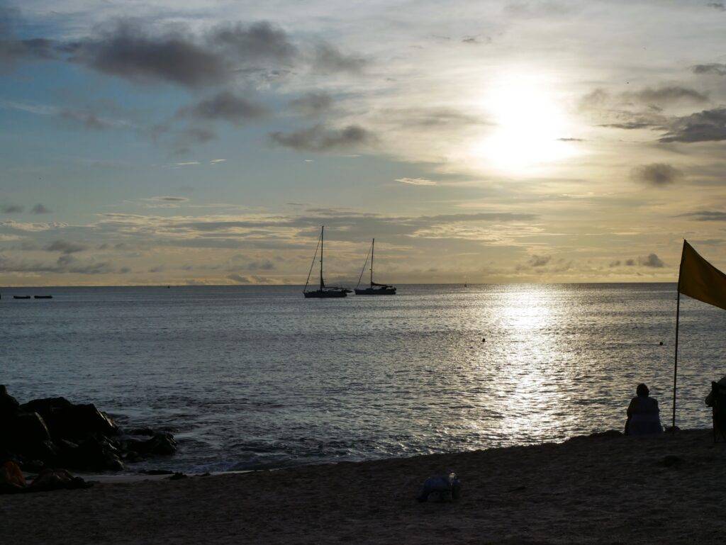 sun setting over san cristobal island in the Galapagos Islands