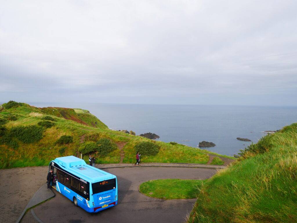 bus dropping off passengers at the Giant's Causeway