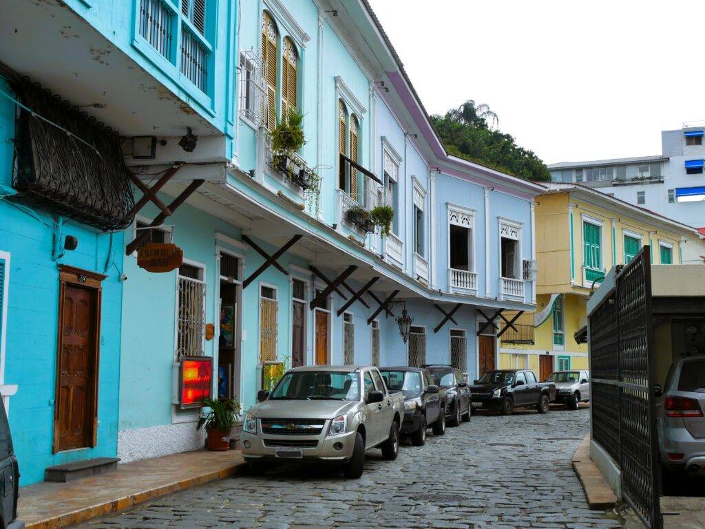 Colorful wooden houses at the foot of Santa Ana Hill, Guayaquil