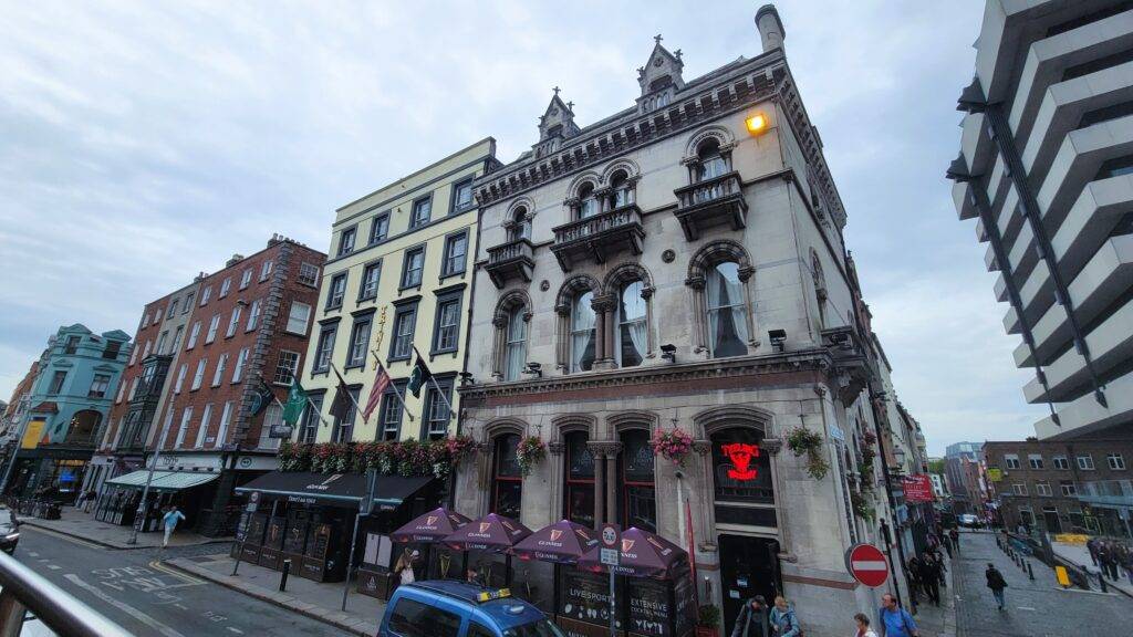 Dame Street in Dublin seen from a Big Bus Tours bus