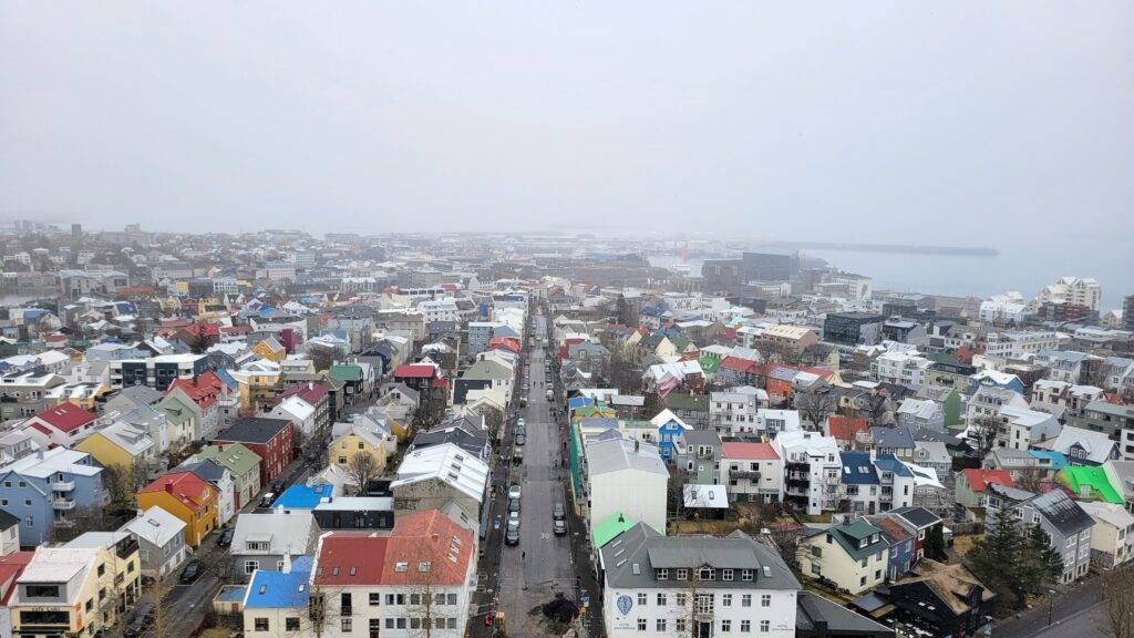 Views of Reykjavik, Iceland from teh Hallgrimskirkja church towers