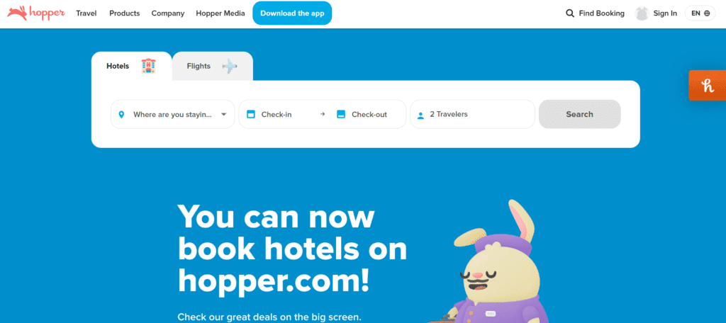 Screenshot of Hopper.com home page