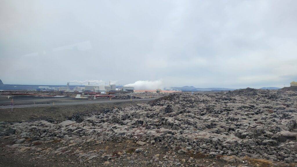 Entrance to the Blue Lagoon with fresh lava from the recent eruptions