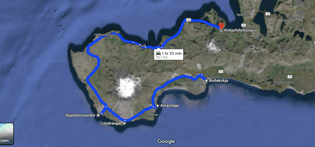 Google map of the Snaefellsnes Peninsula