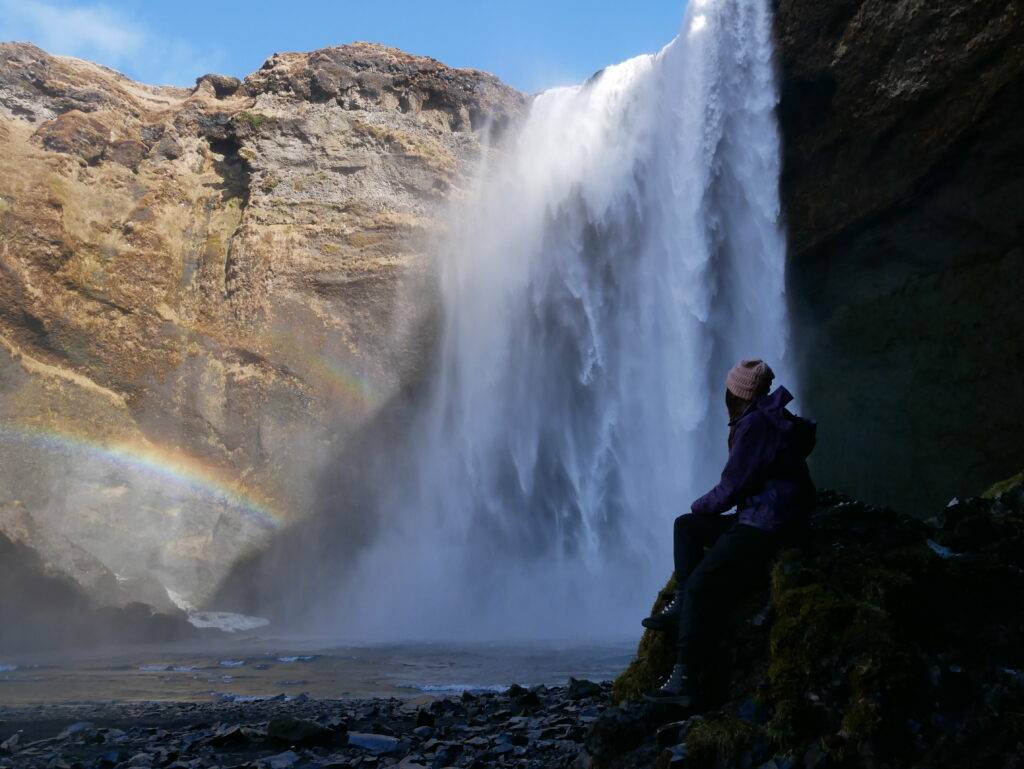 Skogafoss Iceland waterfall with double rainbow