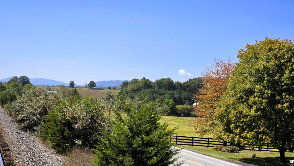 Beautiful fall foliage and mountains with a blue sky