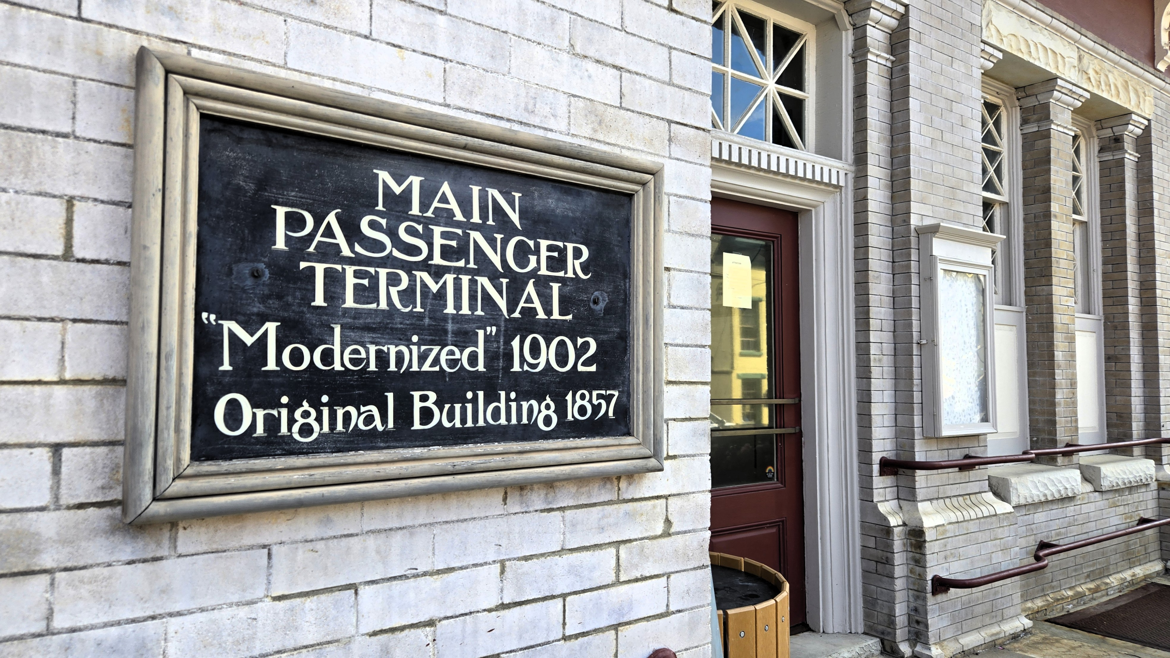Sign for the main passenger terminal at the Virginia Scenic Railway