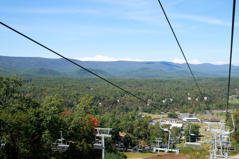 Bryce Resort, Bayse, VA with mountains in the distance and ski slopes in the foreground
